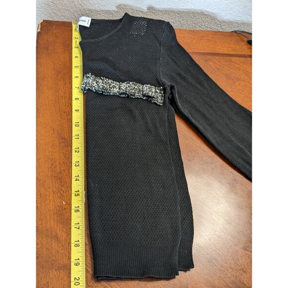 Anne Fontaine Mesh‎ Blouse Size 1 Black White Bell Sleeve H03714 Crew Neck Sheer - Picture 10 of 12